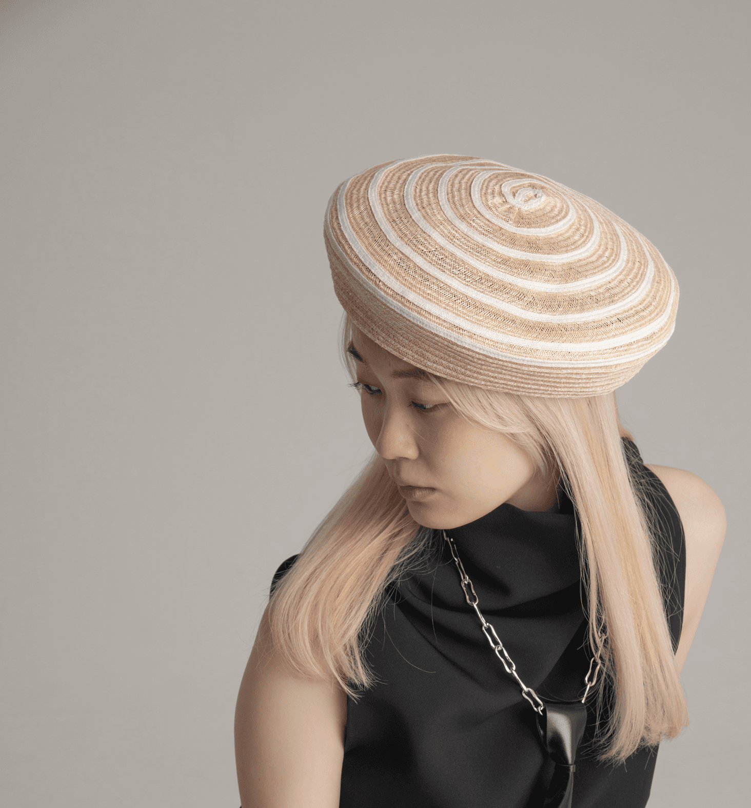 【1点もの】麻ブレード渦巻ベレー帽（出会い004-HAT）出会いシリーズ